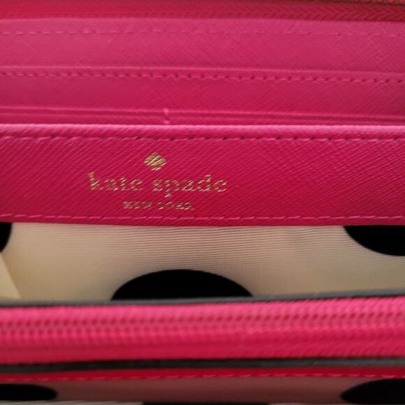 Kate Spade Wallet Clutch Accordion Geniue Cow Saffiano Leather Zip Around Pink - Picture 6 of 13